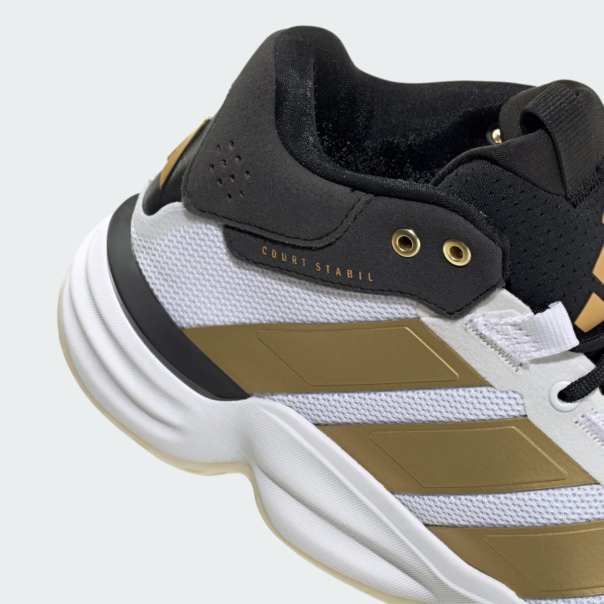 adidas Men's Court Stabil Indoor Shoes - Cloud White / Gold Metallic / Core Black