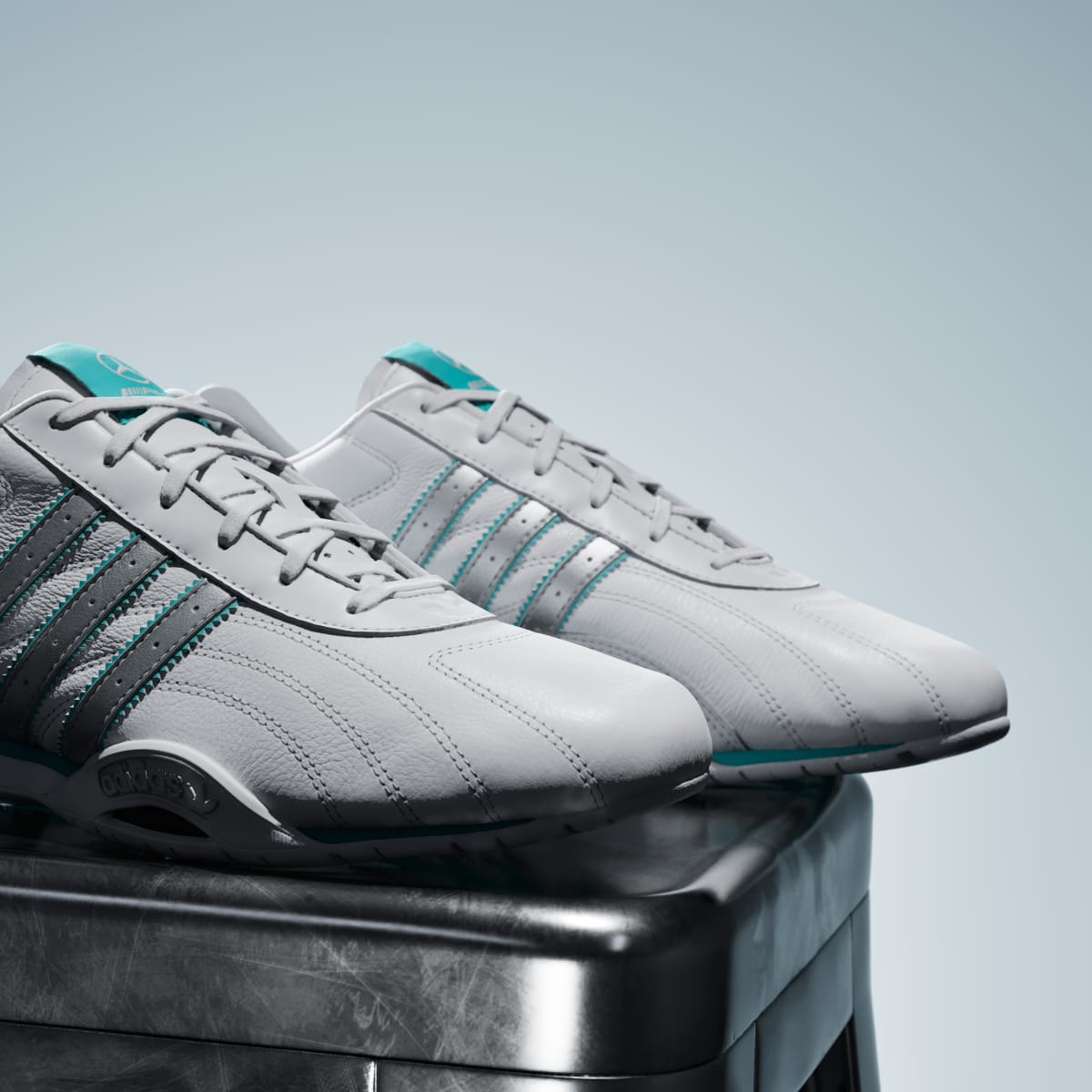 adidas Men's Adiracer LO Mercedes AMG Petronas F1 Team Shoes - Cloud White / Matte Silver / Semi Mint Rush