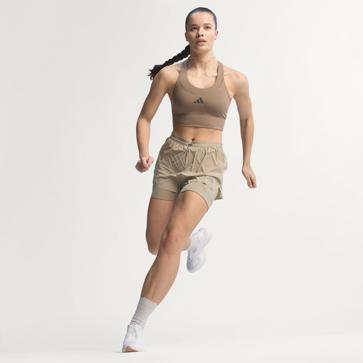adidas Women's Adizero EVO SL Shoes - Cloud White / Cloud White / Warm Sandstone