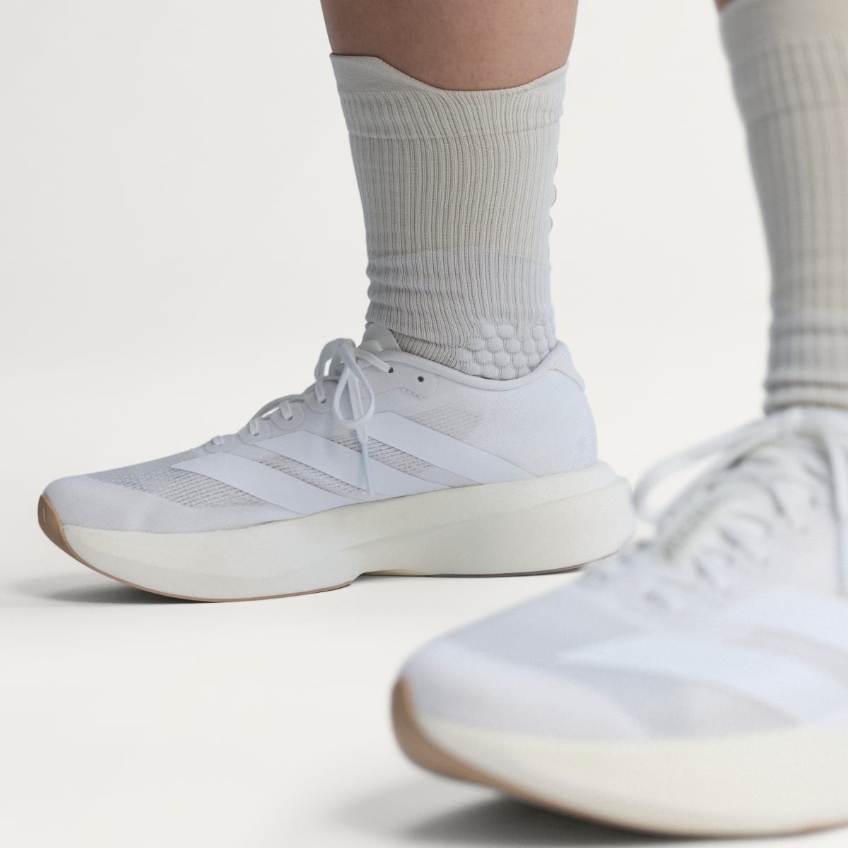 adidas Women's Adizero EVO SL Shoes - Cloud White / Cloud White / Warm Sandstone