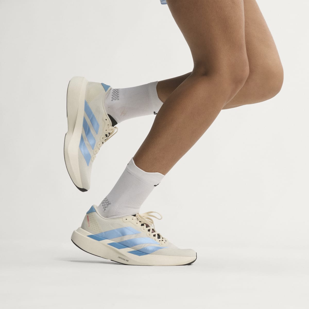 adidas Women's Adizero EVO SL Woven Running Shoes - Off White / Light Blue / Off White