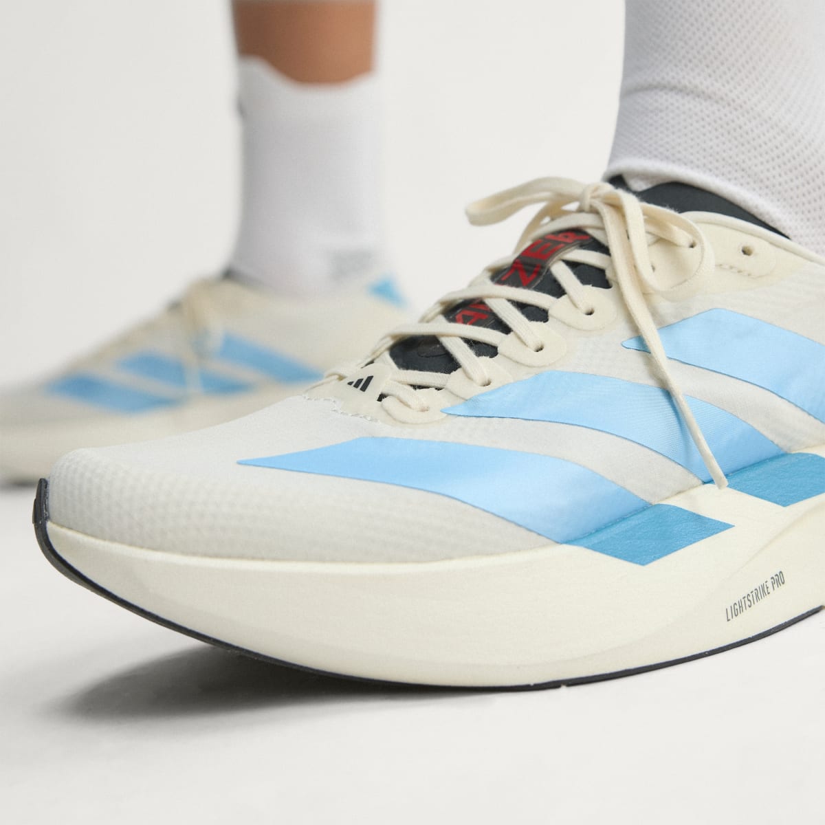 adidas Women's Adizero EVO SL Woven Running Shoes - Off White / Light Blue / Off White