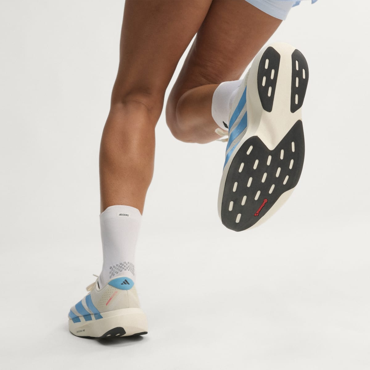 adidas Women's Adizero EVO SL Woven Running Shoes - Off White / Light Blue / Off White