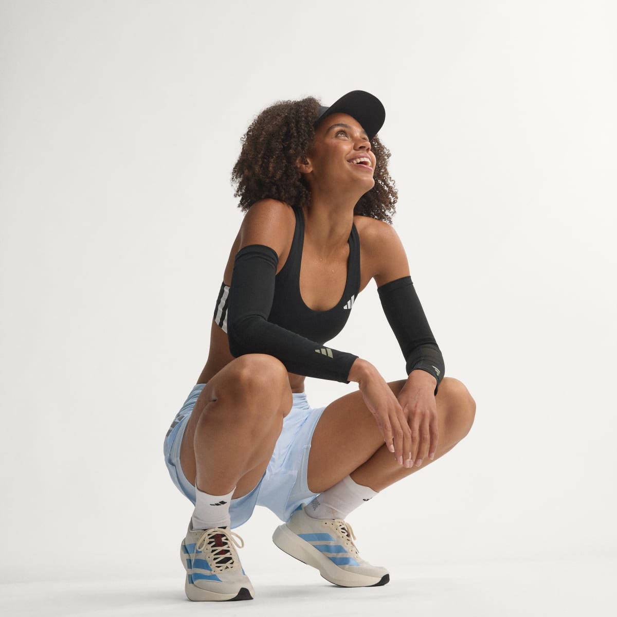 adidas Women's Adizero EVO SL Woven Running Shoes - Off White / Light Blue / Off White