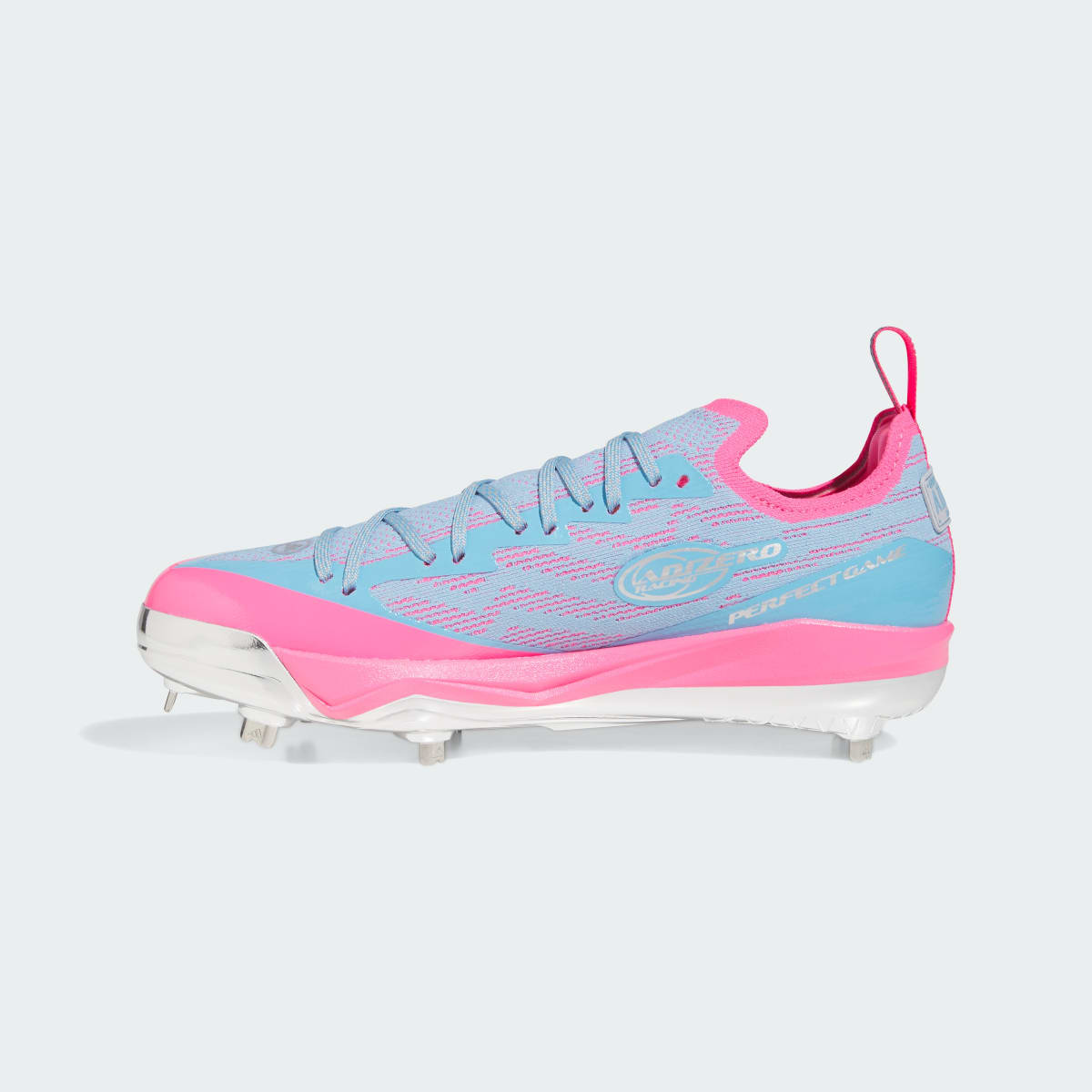 adidas Men's Adizero Electric+ 3.0 Adizero Racing Team Perfect Game Cleats - Solar Pink / Silver Metallic / Team Light Blue