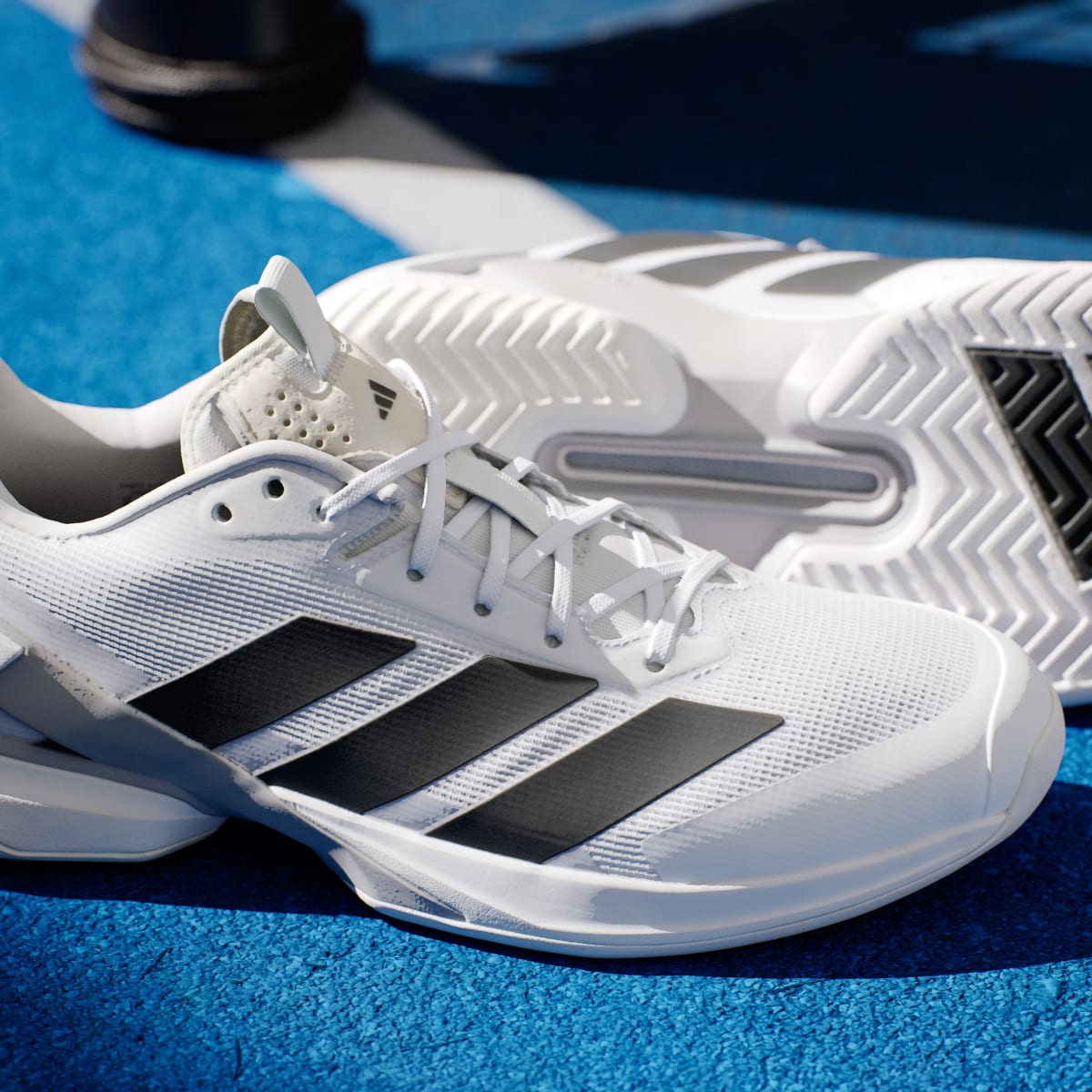 adidas Men's Adizero Ubersonic 5 Tennis Shoes - Cloud White / Core Black / Silver Metallic