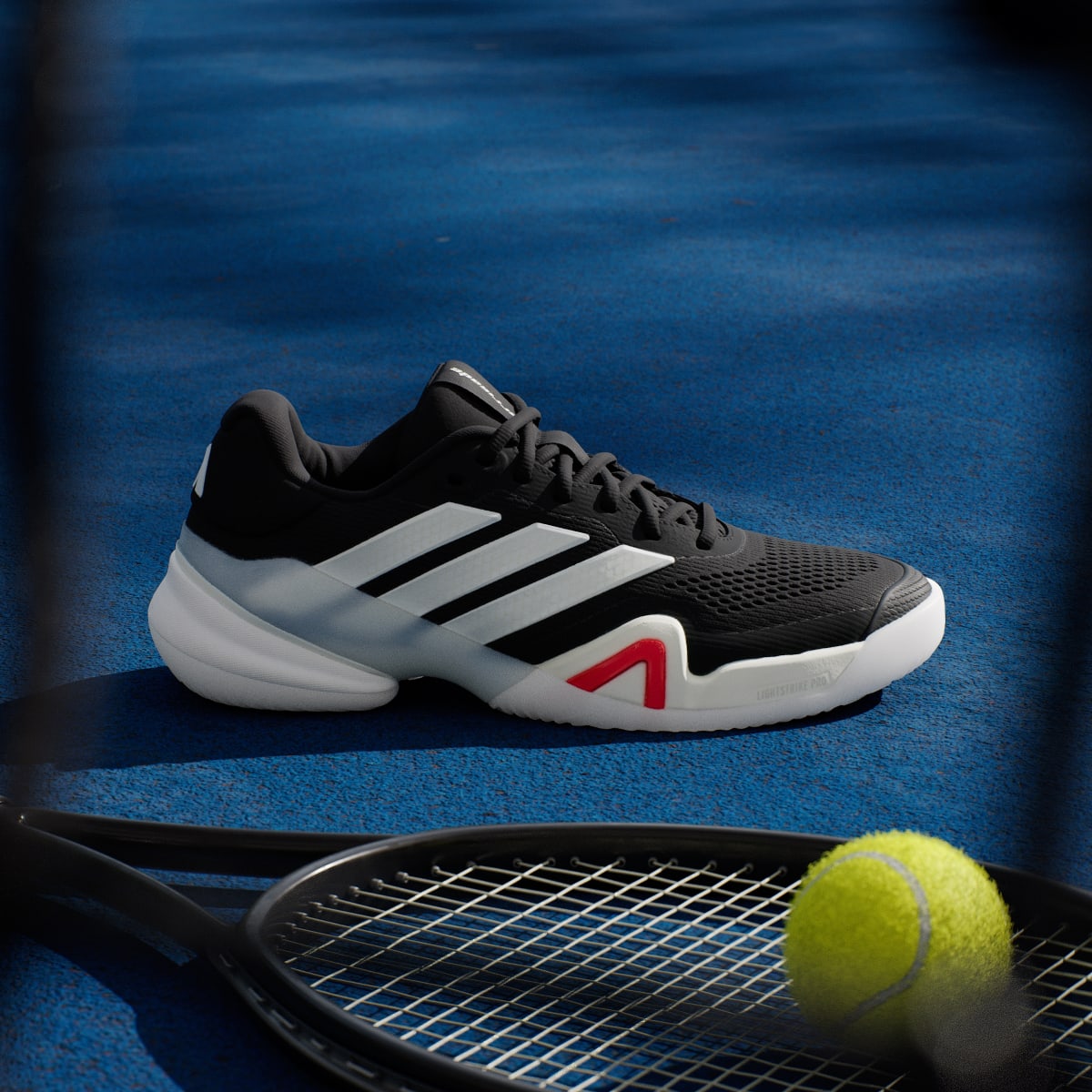 adidas Men's Barricade 14 Tennis Shoes - Core Black / Zero Metalic / Lucid Red