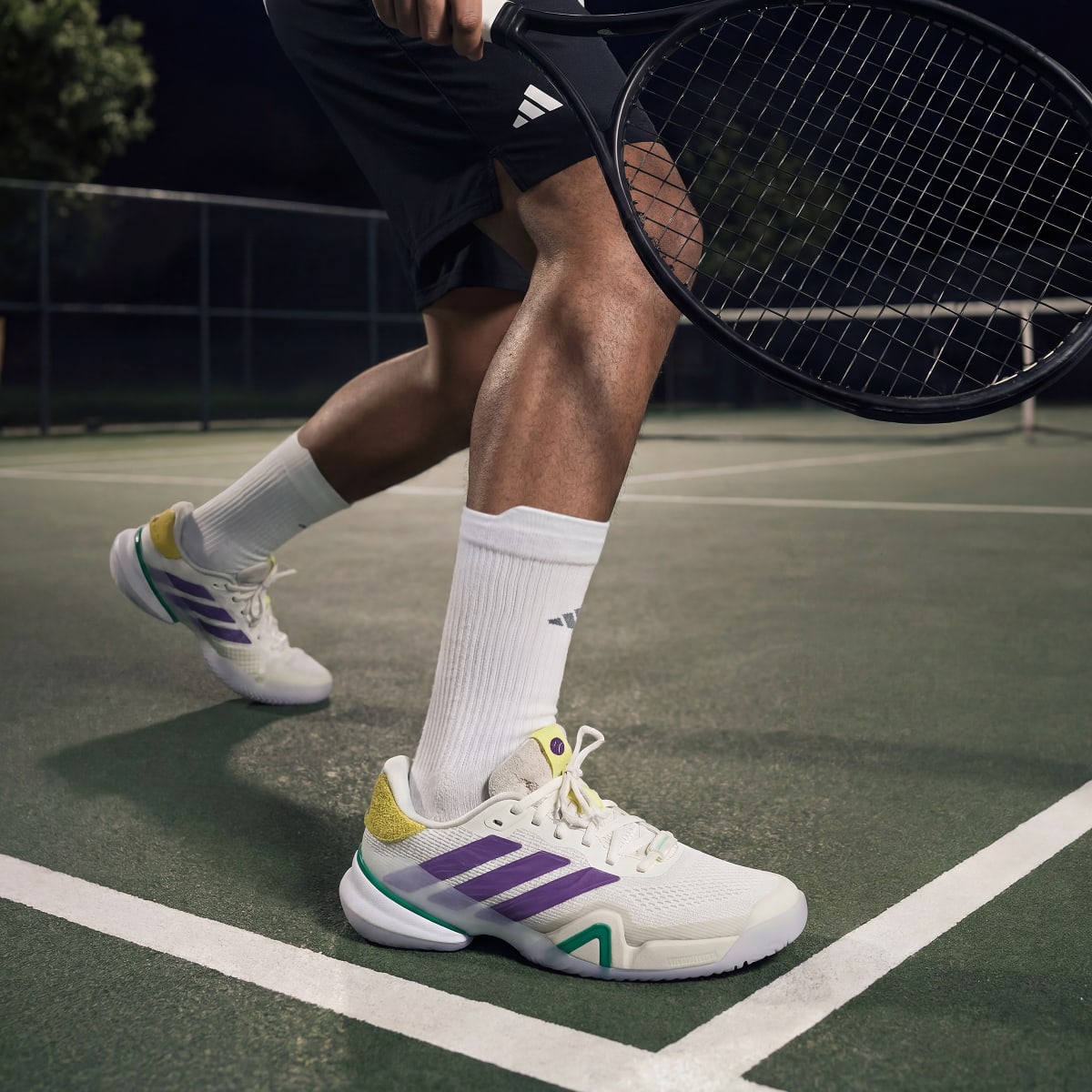adidas Men's Barricade 14 Tennis Shoes - Off White / Active Purple / Cloud White
