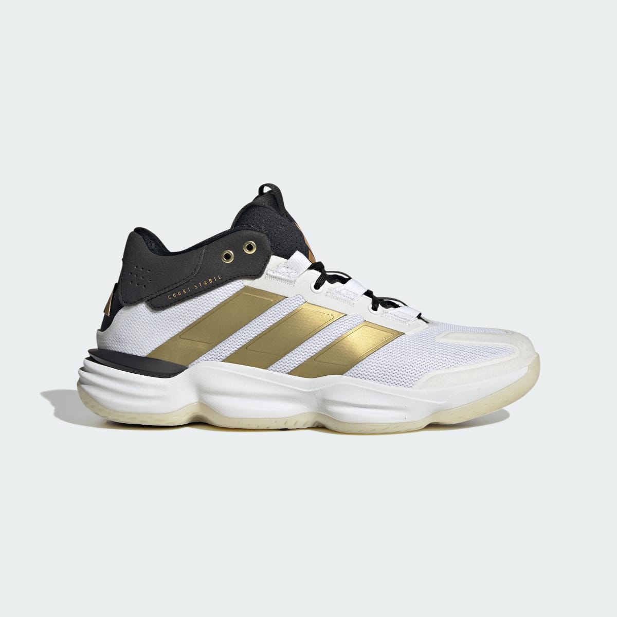 adidas Men's Court Stabil Indoor Shoes - Cloud White / Gold Metallic / Core Black