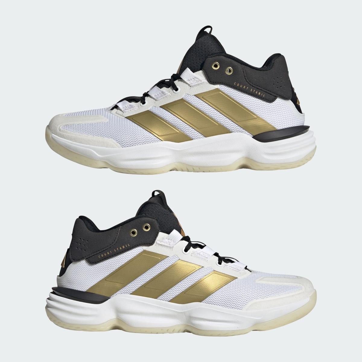 adidas Men's Court Stabil Indoor Shoes - Cloud White / Gold Metallic / Core Black