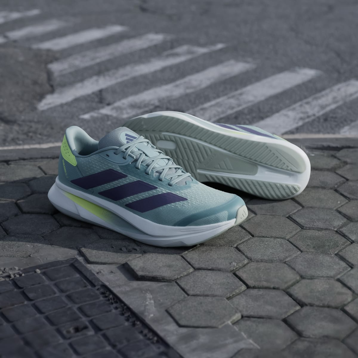 adidas Men's Duramo SL 2 Running Shoes - Wonder Sage / Preloved Violet / Hi-Res Yellow