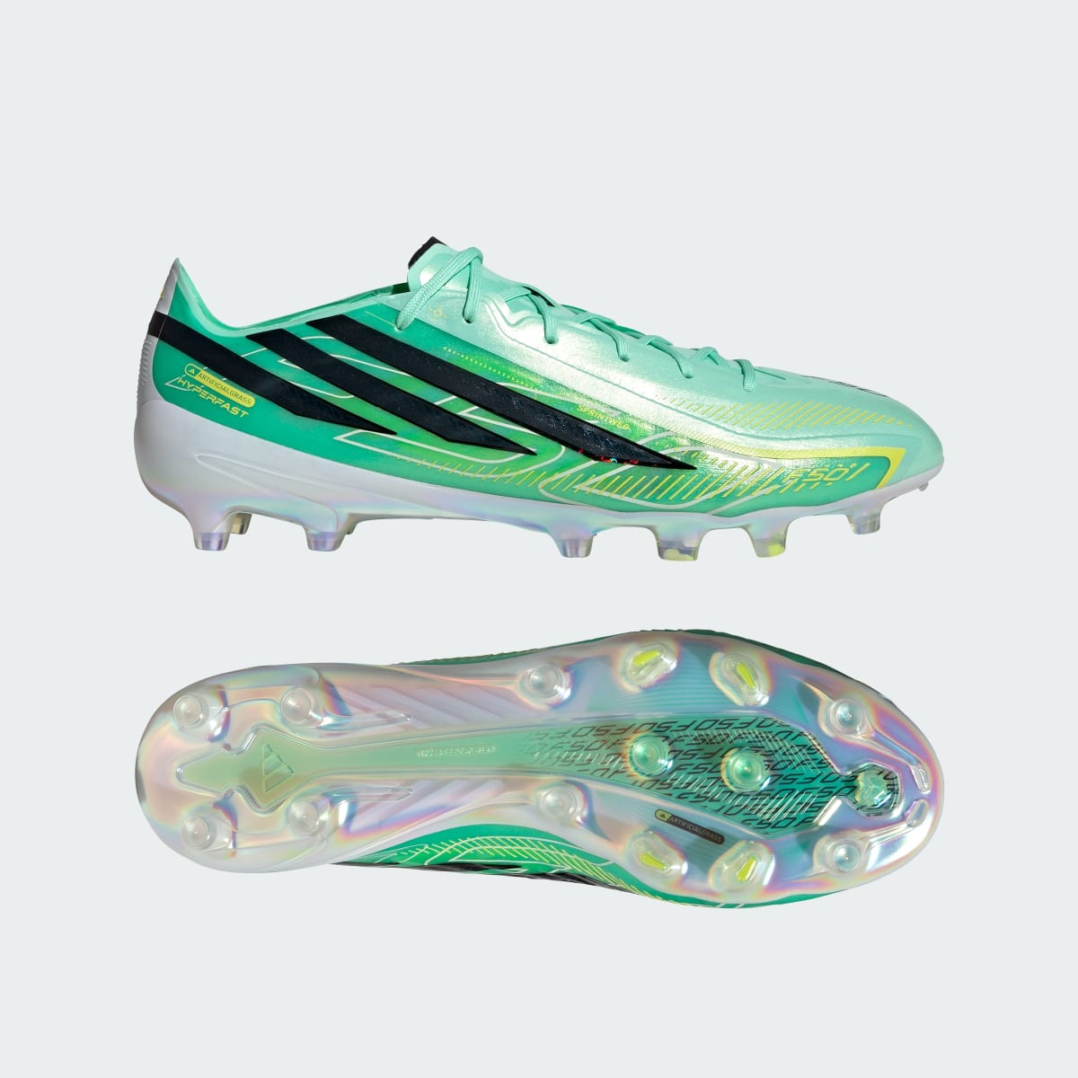 adidas Men's F50 Hyperfast Elite Artificial Ground Soccer Cleats - Pulse Mint / Core Black / Solar Lemon