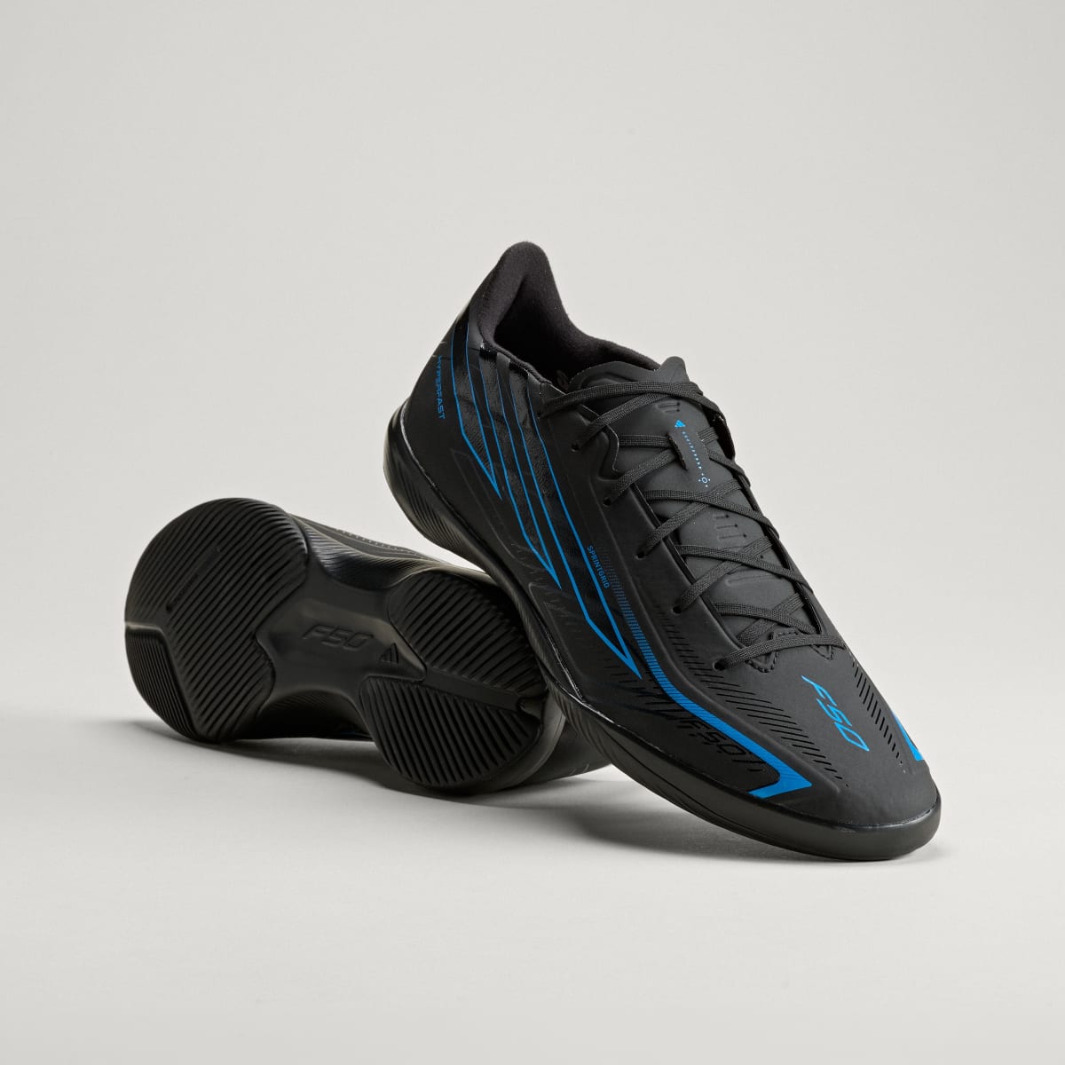 adidas Women's F50 Hyperfast League Indoor Soccer Cleats - Core Black / Core Black / Lucid Ray Blue