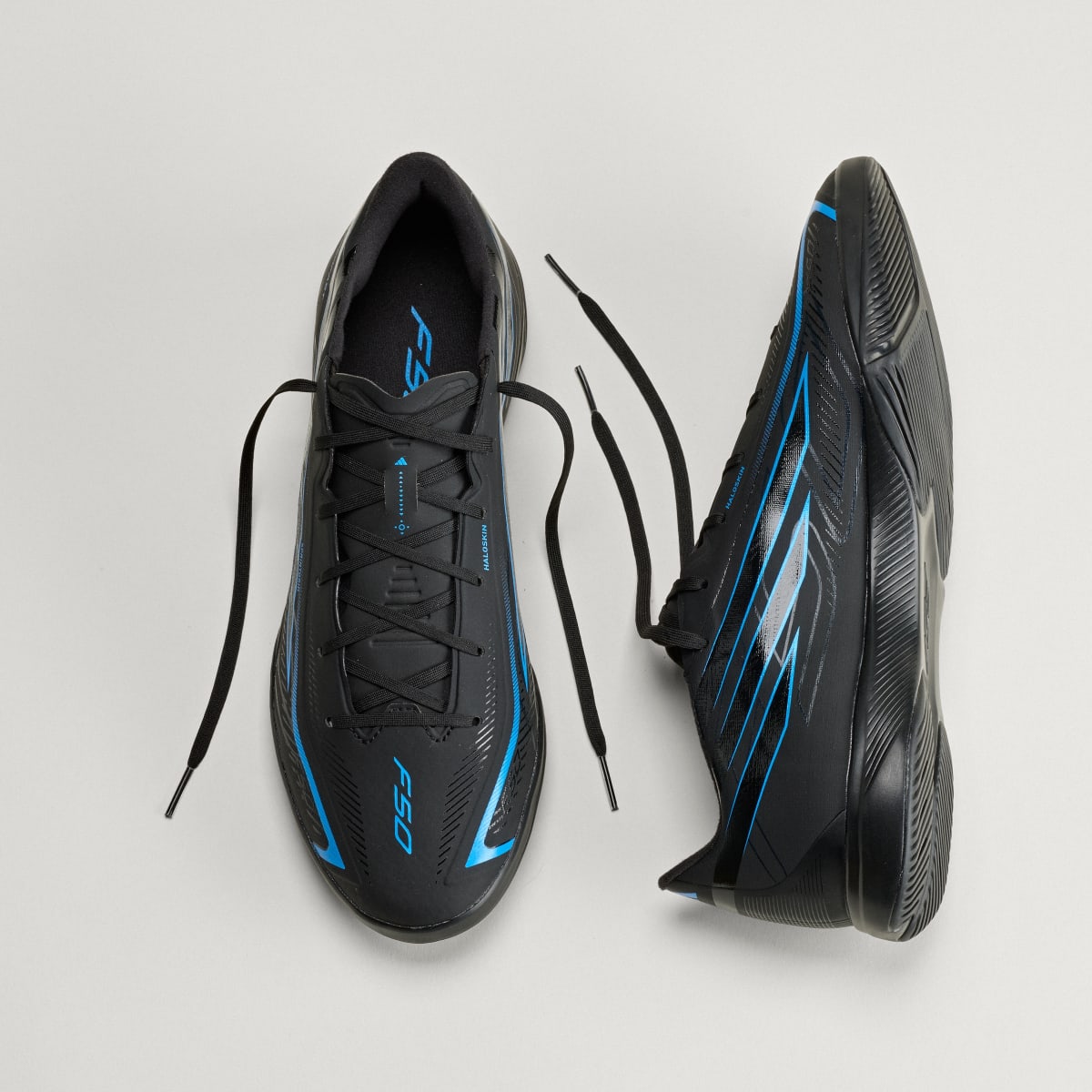 adidas Women's F50 Hyperfast League Indoor Soccer Cleats - Core Black / Core Black / Lucid Ray Blue