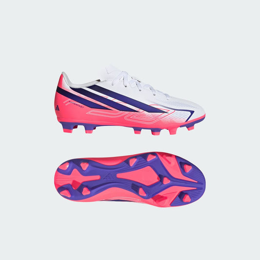 adidas Kids' F50 Hyperfast Club Firm Ground / Multi Ground Soccer Cleats - Cloud White / Solar Purple / Solar Turbo