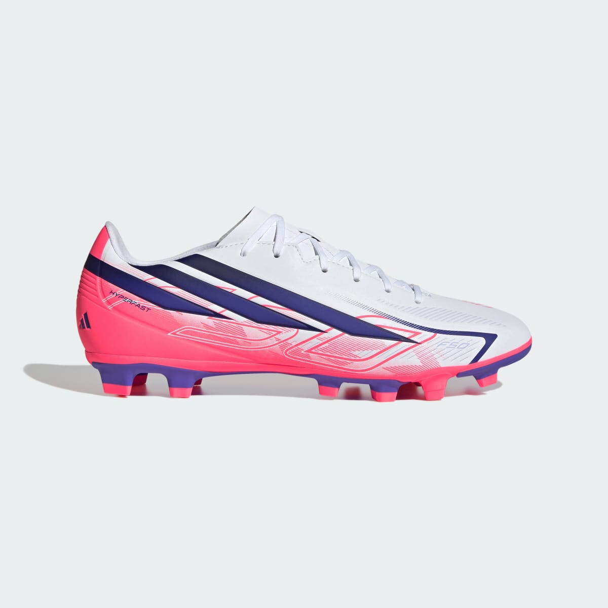 adidas Men's F50 Hyperfast Club Firm Ground / Multi Ground Soccer Cleats - Cloud White / Solar Purple / Solar Turbo