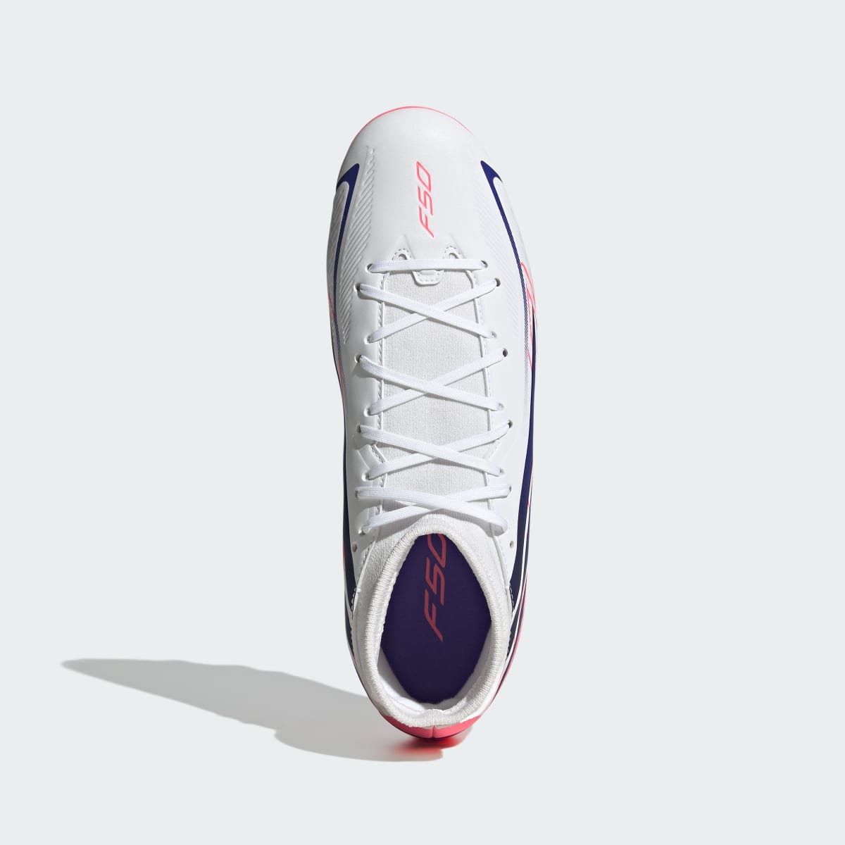 adidas Men's F50 Hyperfast Club Mid Firm Ground / Multi Ground Soccer Cleats - Cloud White / Solar Purple / Solar Turbo