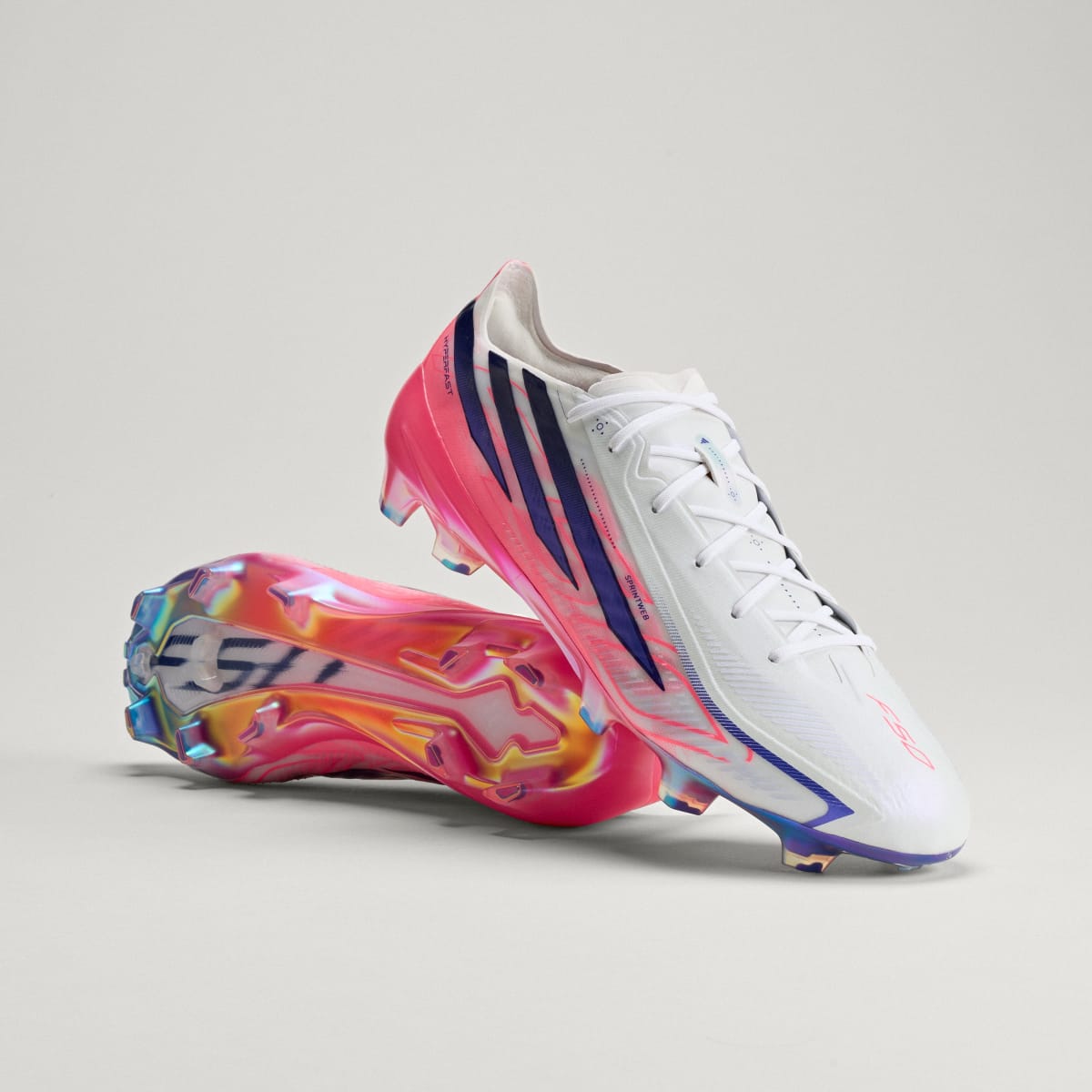 adidas Women's F50 Hyperfast Elite Firm Ground Soccer Cleats - Cloud White / Solar Purple / Solar Turbo