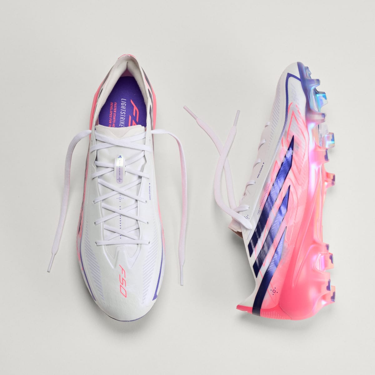 adidas Women's F50 Hyperfast Elite Firm Ground Soccer Cleats - Cloud White / Solar Purple / Solar Turbo