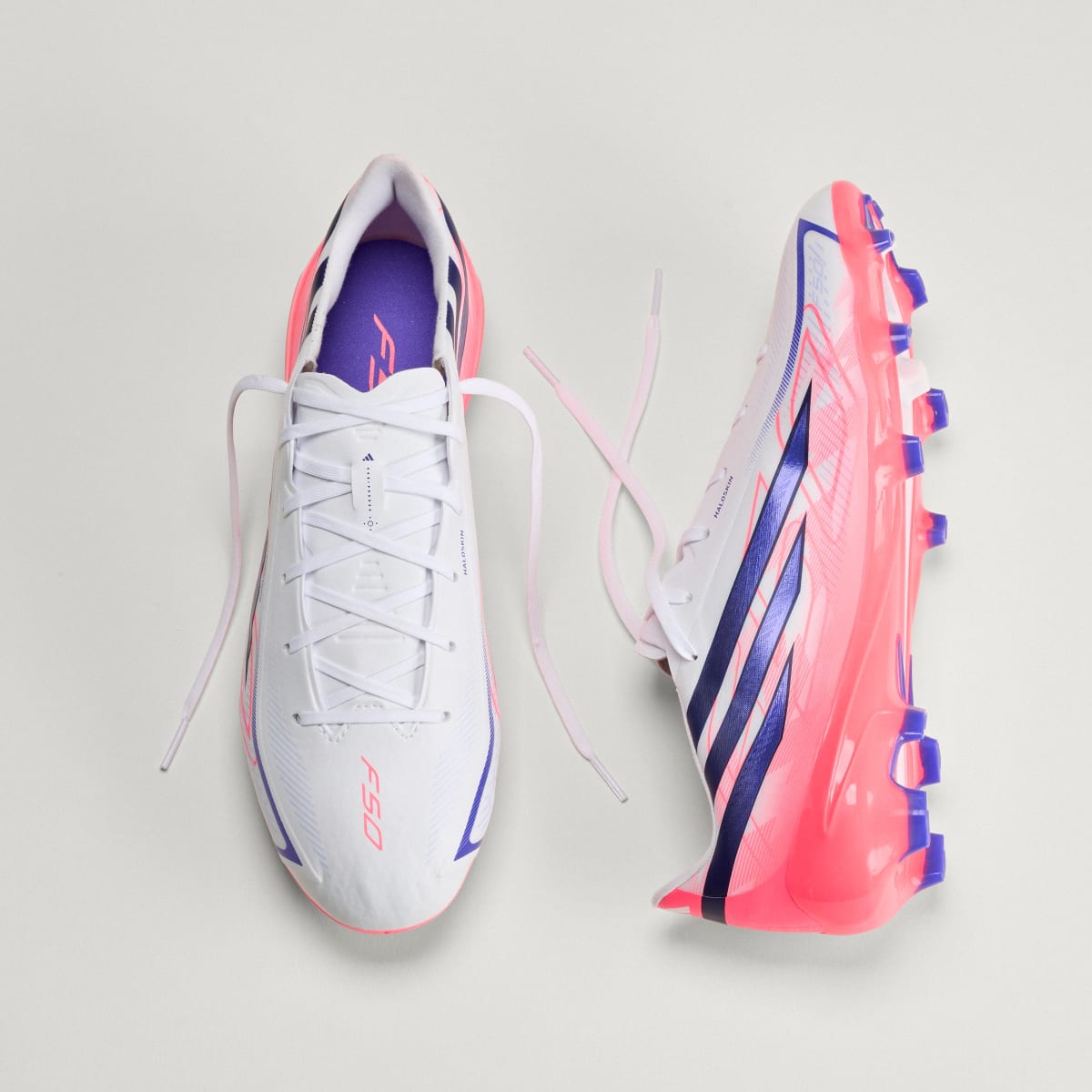 adidas Women's F50 Hyperfast League Firm Ground Soccer Cleats - Cloud White / Solar Purple / Solar Turbo
