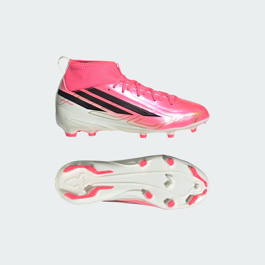 adidas Kids' F50 Hyperfast League Mid Firm Ground Soccer Cleats - Solar Turbo / Core Black / Gold Metallic