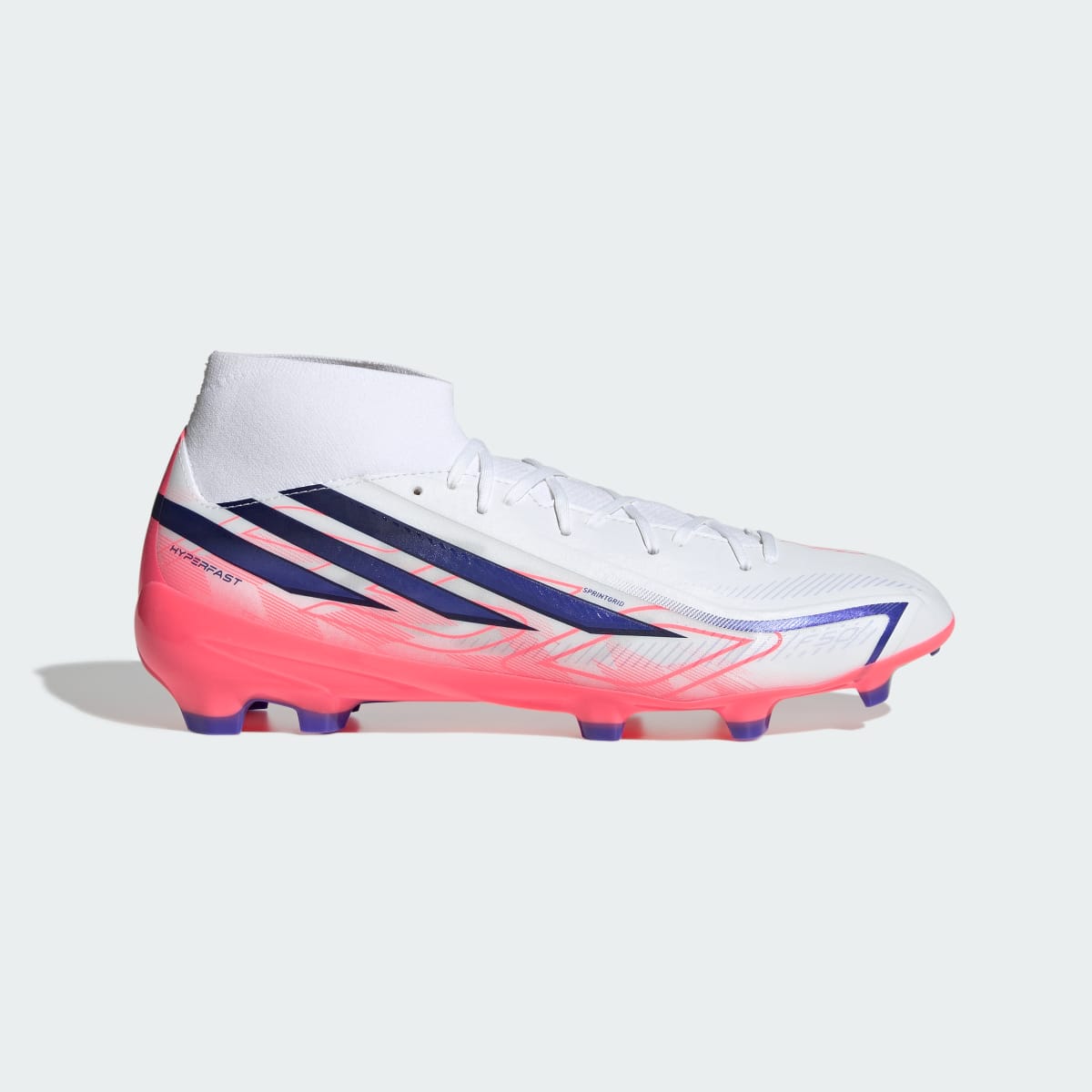 adidas Men's F50 Hyperfast League Mid Firm Ground Soccer Cleats - Cloud White / Solar Purple / Solar Turbo