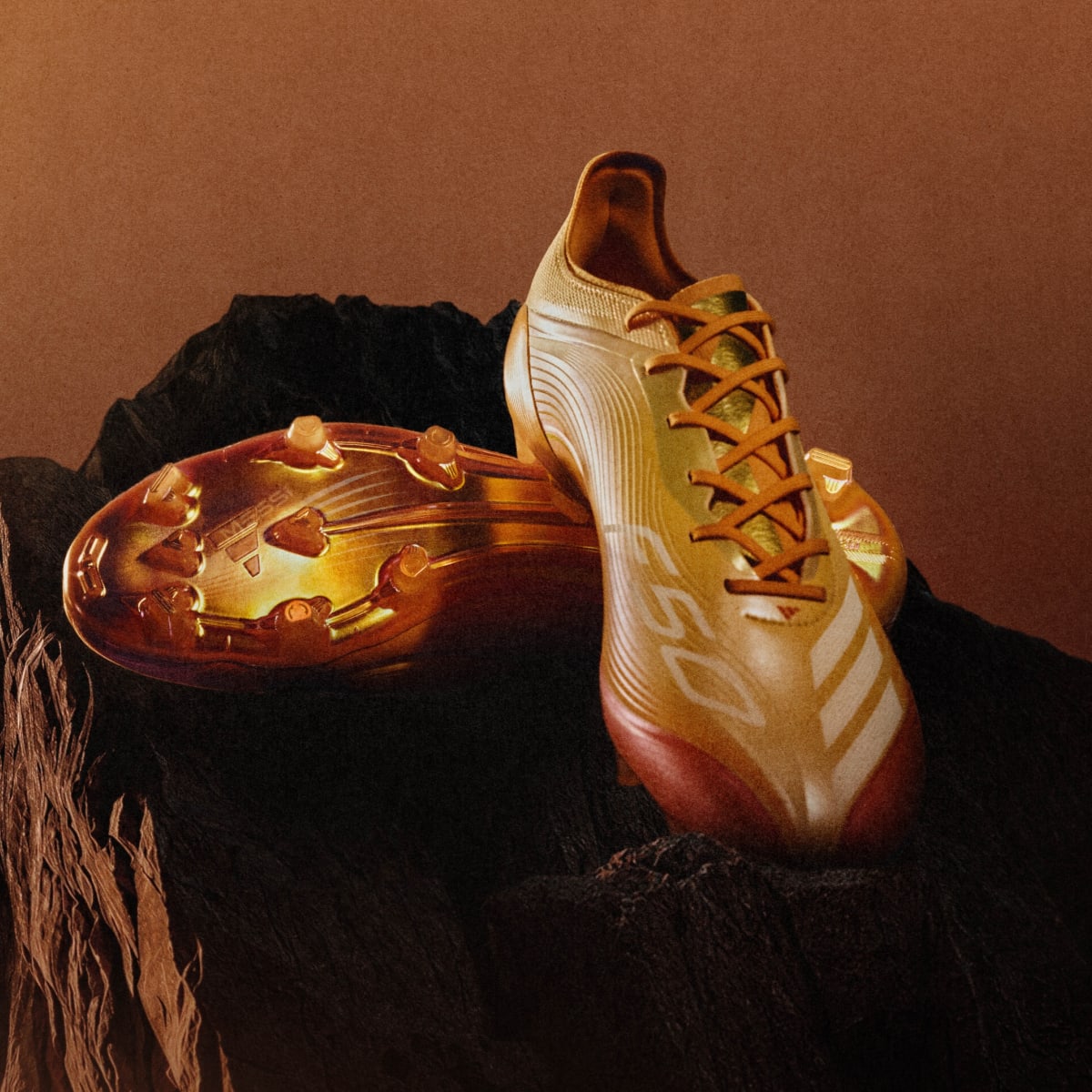 adidas Men's F50 Messi Elite Firm Ground Soccer Cleats - Ice Tangerine / Gold Metallic / Pure Tangerine