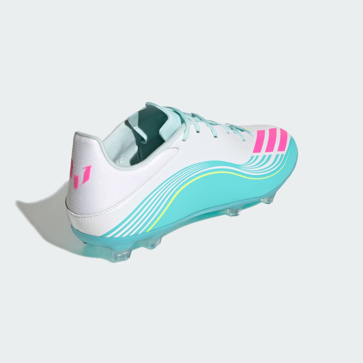 adidas Men's F50 Messi League Firm Ground /Multi Ground Soccer Cleats - Cloud White / Lucid Pink / Flash Aqua