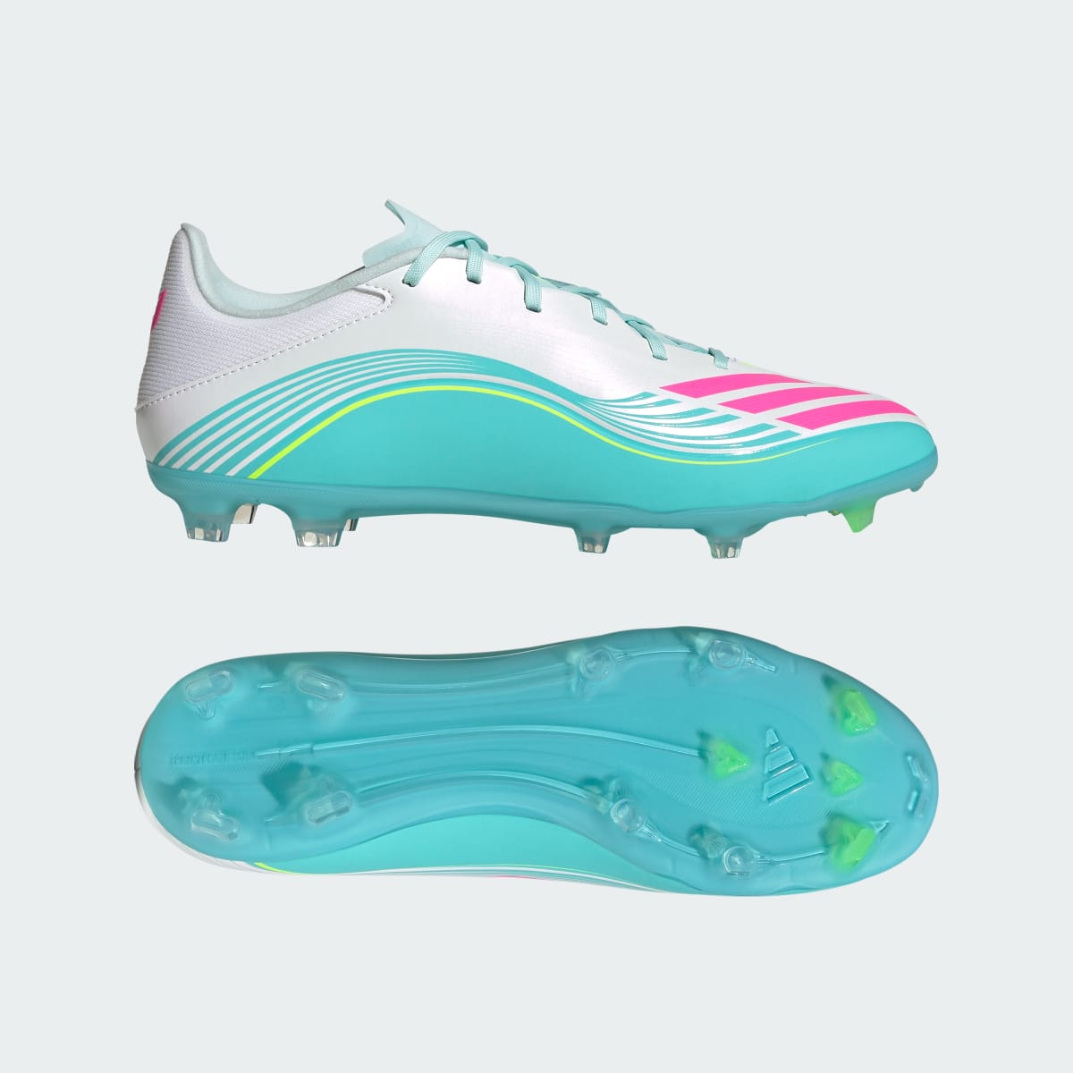 adidas Men's F50 Messi League Firm Ground /Multi Ground Soccer Cleats - Cloud White / Lucid Pink / Flash Aqua