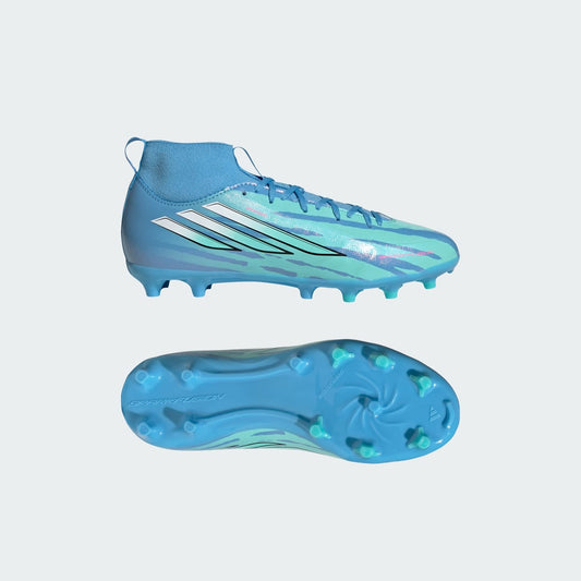 adidas Kids' F50 Sparkfusion League Mid Cut Firm Ground / Artificial Grass Soccer Cleats Kids Trinity Rodman - Semi Blue Burst / Cloud White / Lucid Pink