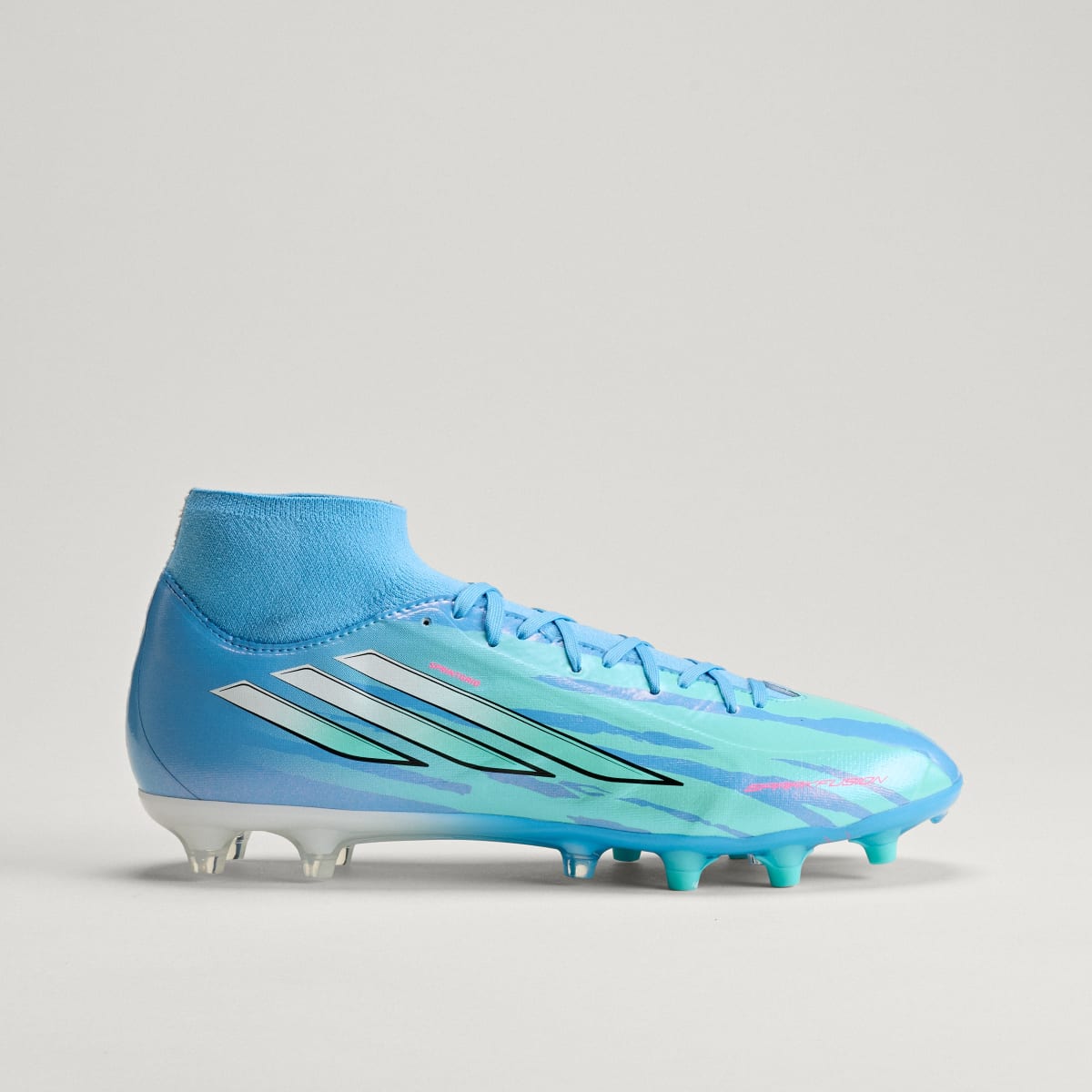 adidas Women's F50 Sparkfusion League Mid Cut Firm Ground / Artificial Grass Soccer Cleats Trinity Rodman - Semi Blue Burst / Cloud White / Lucid Pink