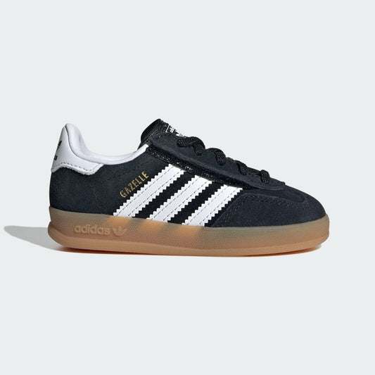adidas Kids' Gazelle Indoor Comfort Closure Elastic Lace Shoes - Core Black / Cloud White / Gum