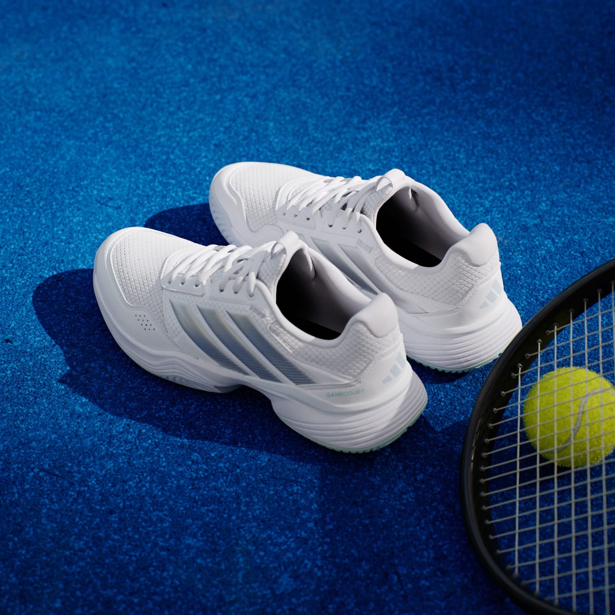 adidas Women's GameCourt 3 All Court Tennis Shoes - Cloud White / Silver Metallic / Ice Blue