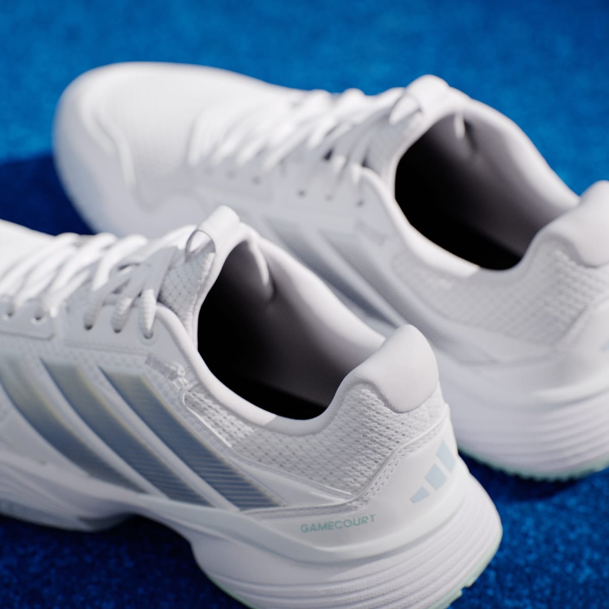 adidas Women's GameCourt 3 All Court Tennis Shoes - Cloud White / Silver Metallic / Ice Blue