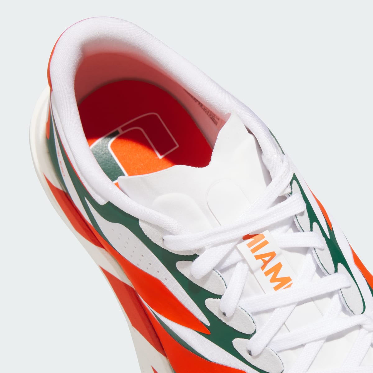 adidas Men's Miami Hurricanes Adizero EVO SL EXO Shoes - Cloud White / Dark Green / Collegiate Orange