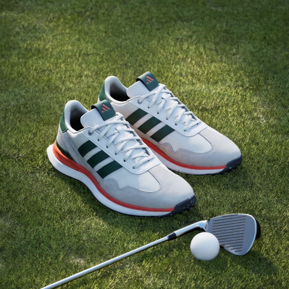 adidas Men's Miami Hurricanes S2G 26 Textile Spikeless Golf Shoes - Cloud White / None / None