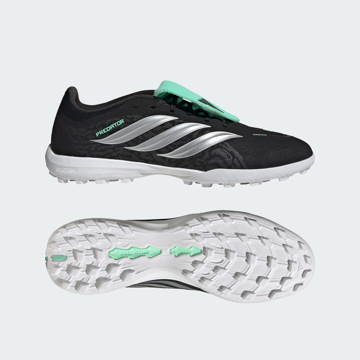 adidas Men's Predator League Fold-Over Tongue Turf Soccer Cleats - Core Black / Silver Metallic / Pulse Mint