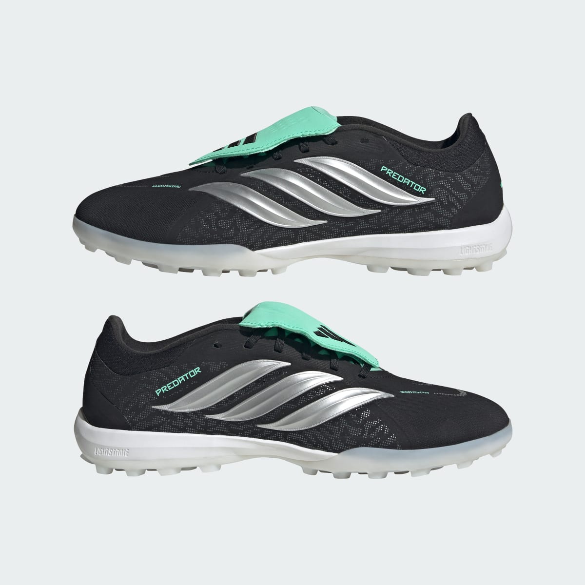 adidas Women's Predator PRO Fold-Over Tongue Turf Soccer Cleats - Core Black / Silver Metallic / Pulse Mint
