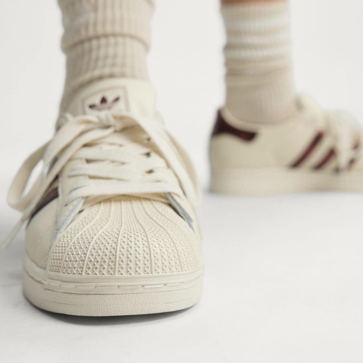 adidas Women's Superstar II Shoes - Off White / Maroon / Gold Metallic