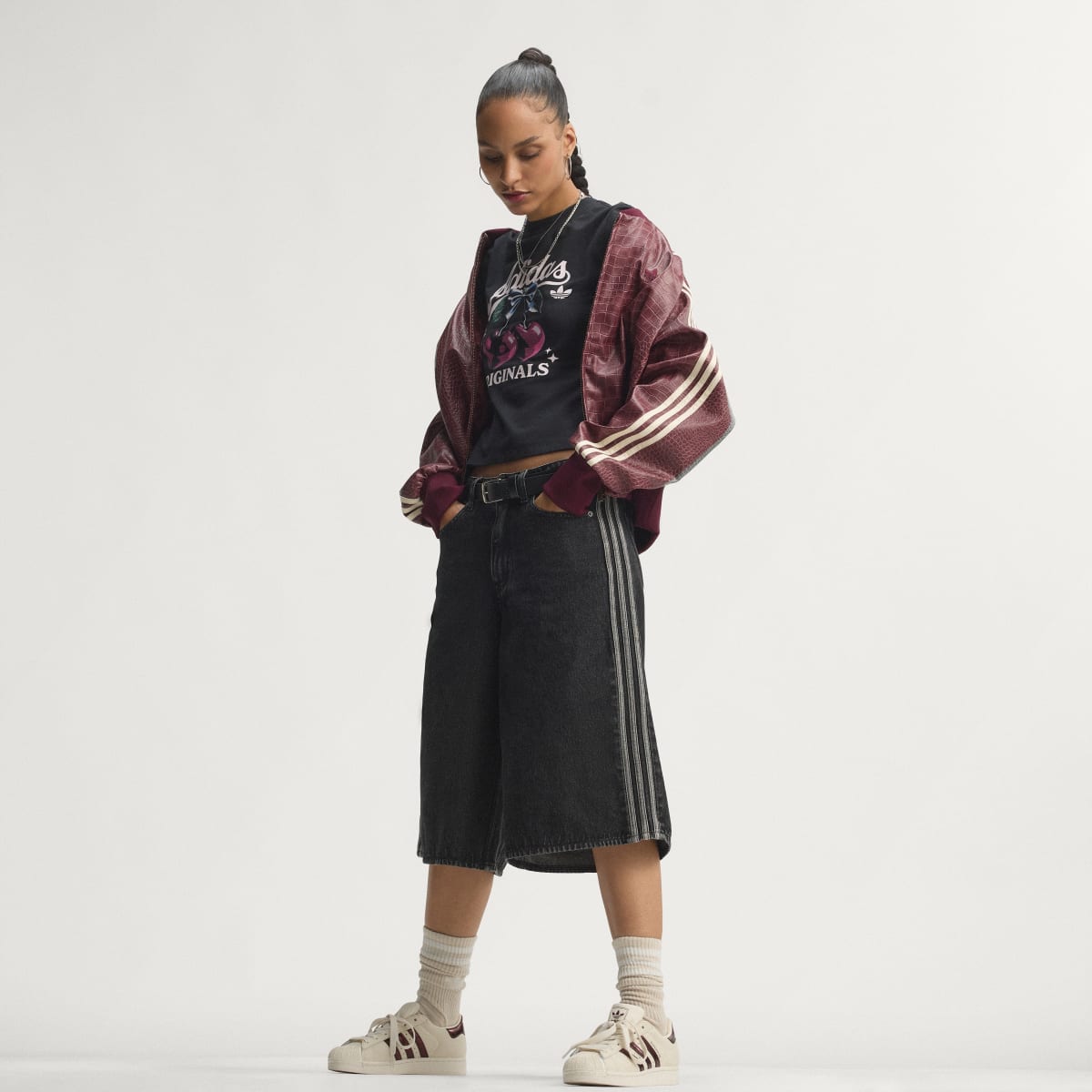 adidas Women's Superstar II Shoes - Off White / Maroon / Gold Metallic