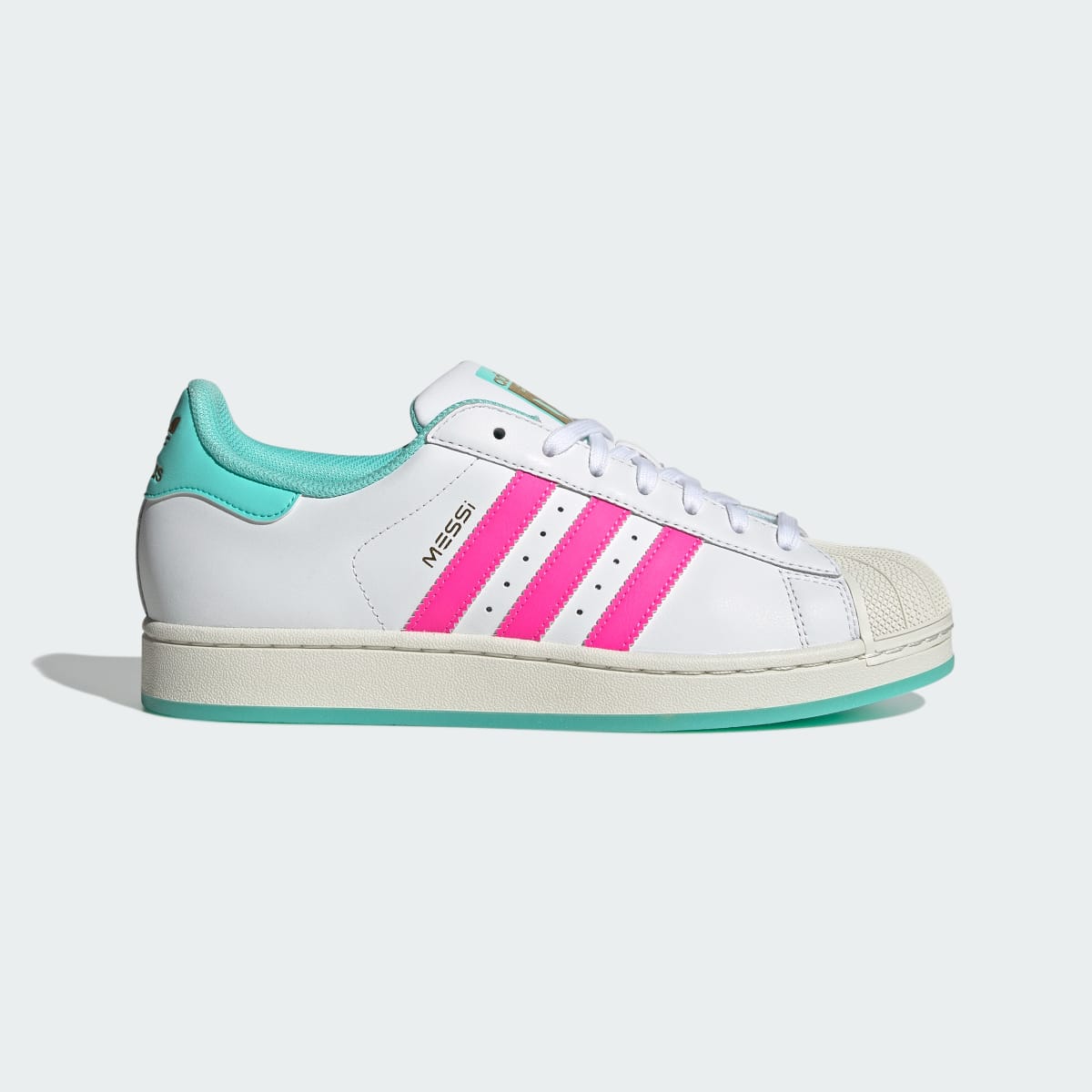 adidas Men's Superstar Messi shoes - Cloud White / Lucid Pink / Flash Aqua
