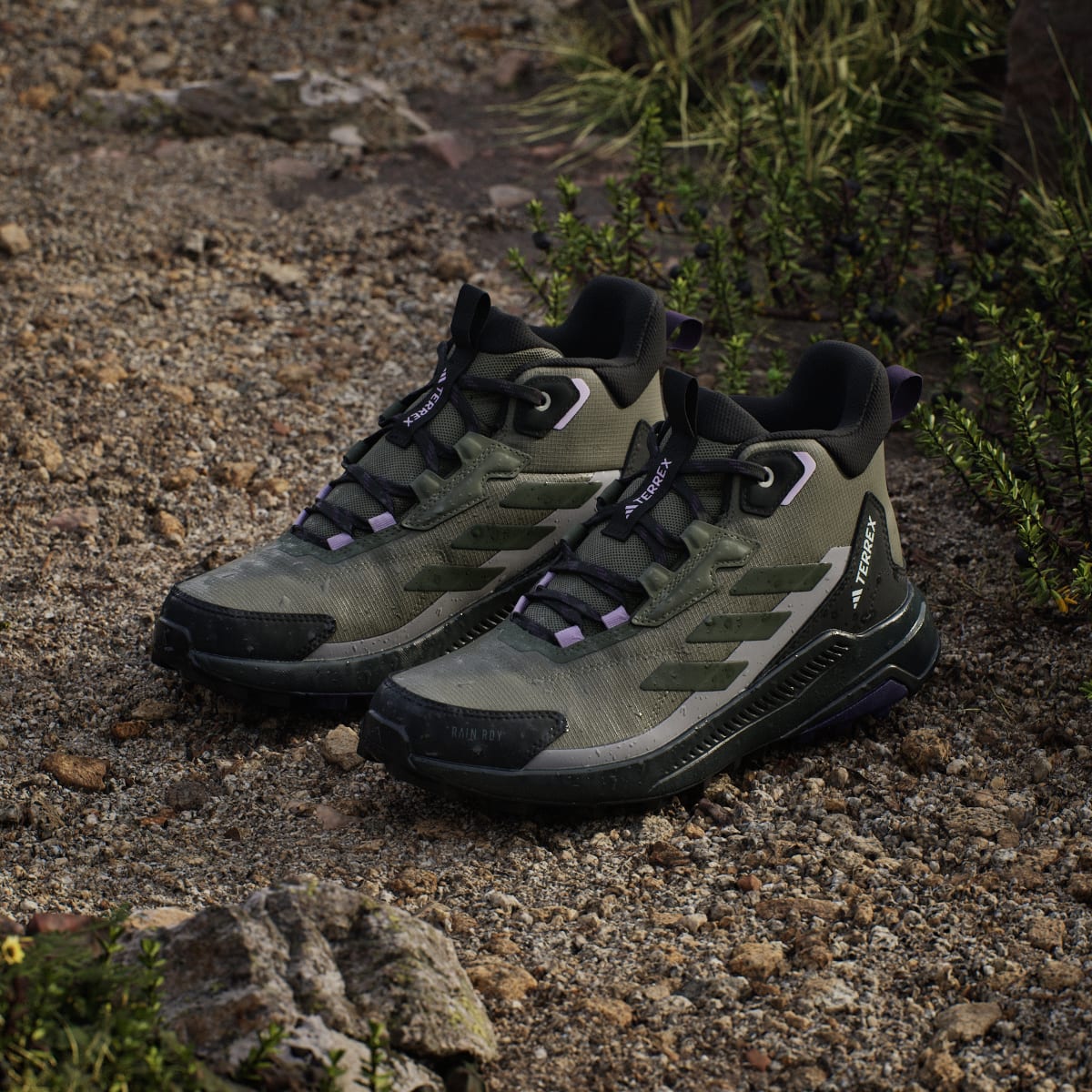 adidas Women's Terrex Anylander Mid Rain.Rdy Hiking Shoes - Olive Strata / Night Cargo / Core Black