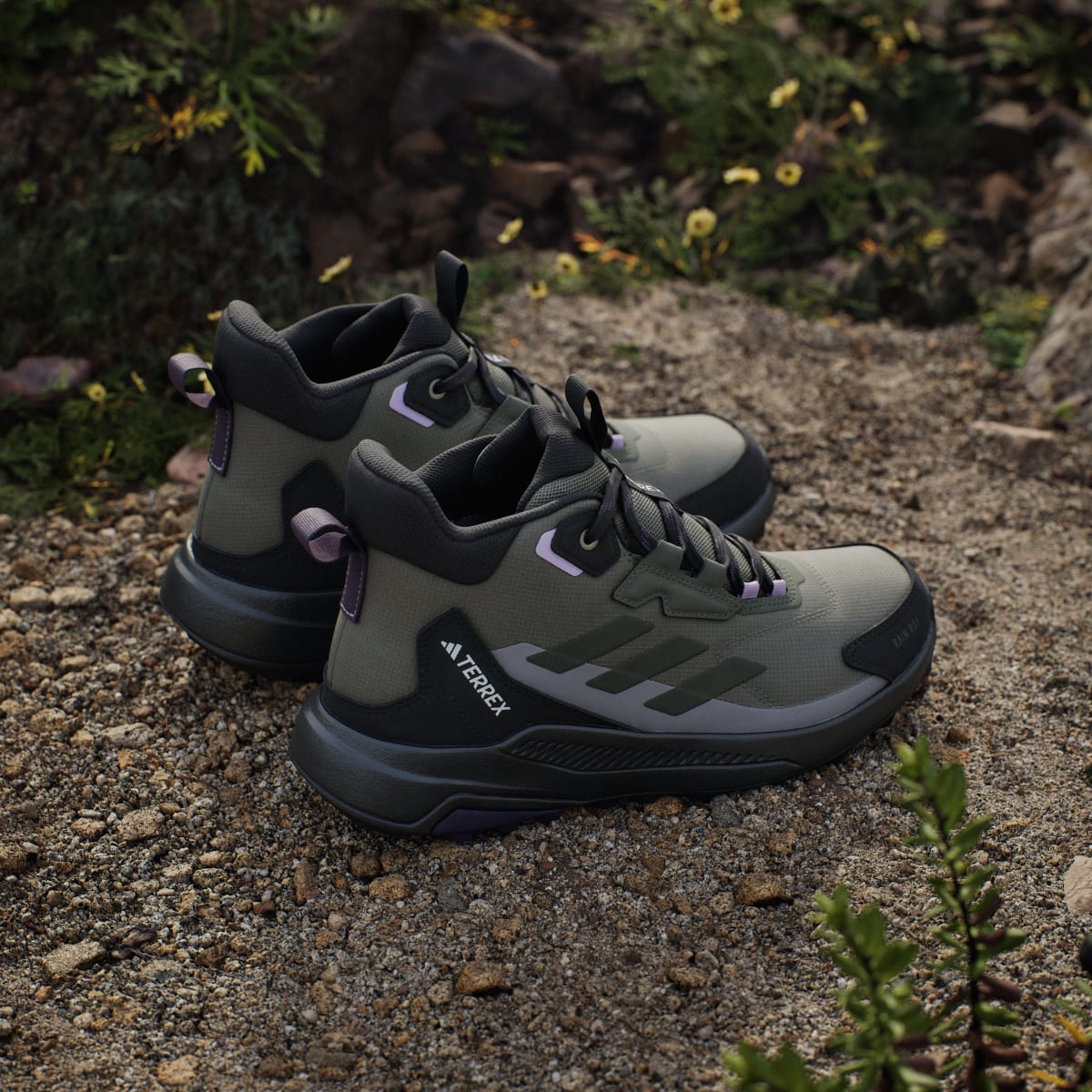 adidas Women's Terrex Anylander Mid Rain.Rdy Hiking Shoes - Olive Strata / Night Cargo / Core Black