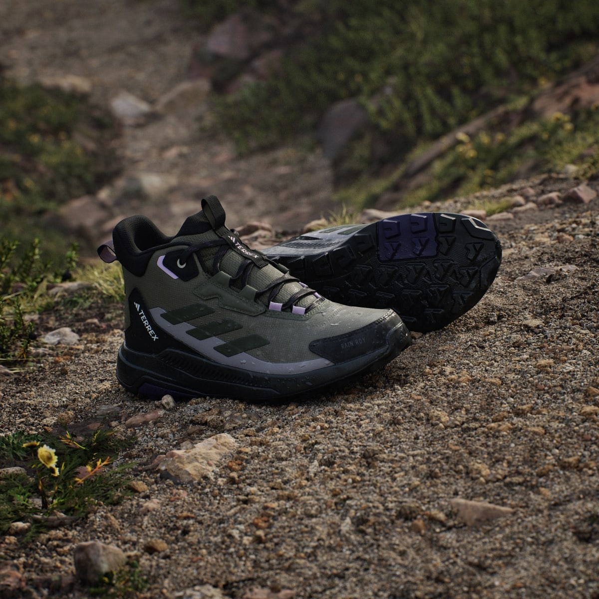 adidas Women's Terrex Anylander Mid Rain.Rdy Hiking Shoes - Olive Strata / Night Cargo / Core Black