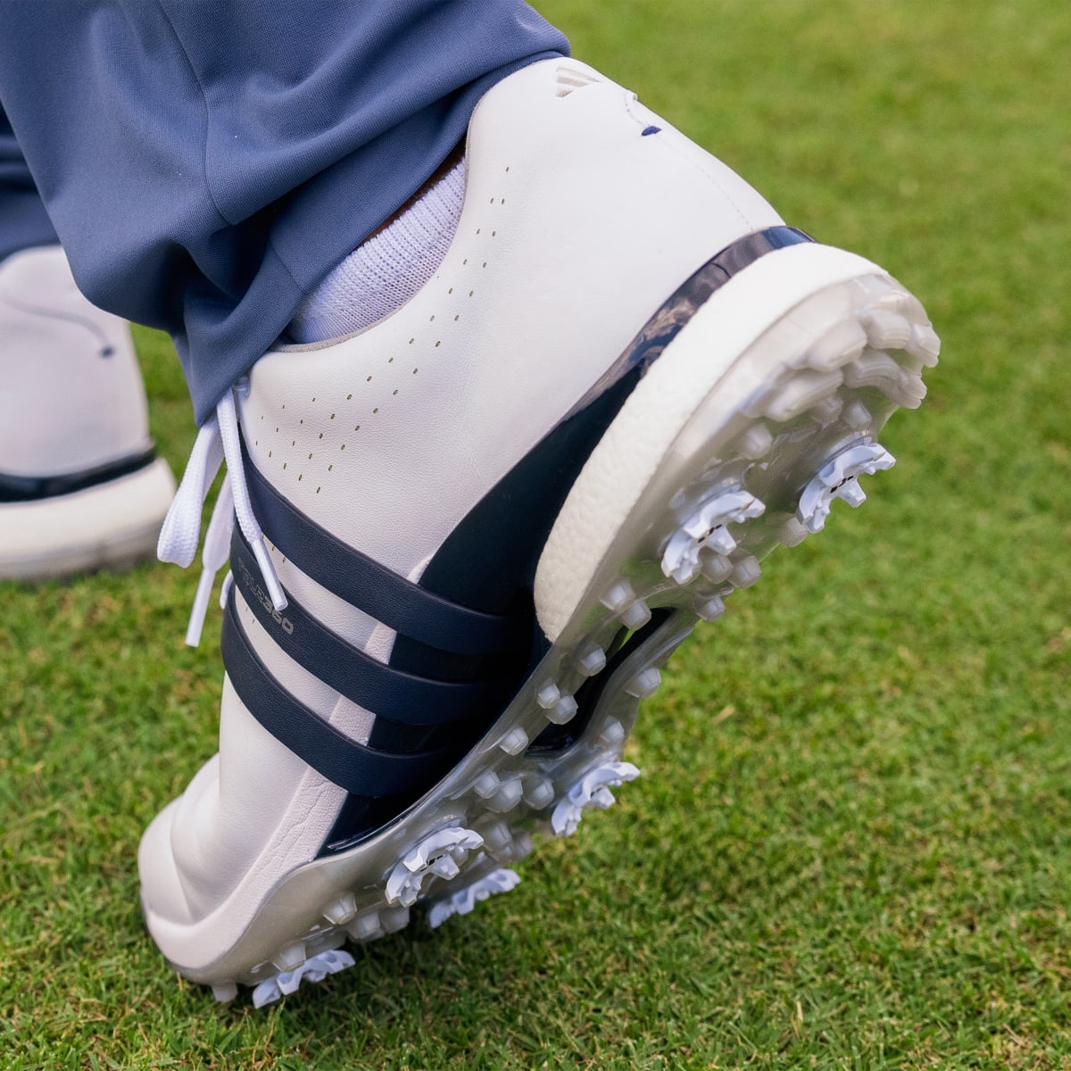 adidas Men's Tour360 24 Golf Shoes - Cloud White / Collegiate Navy / Silver Metallic