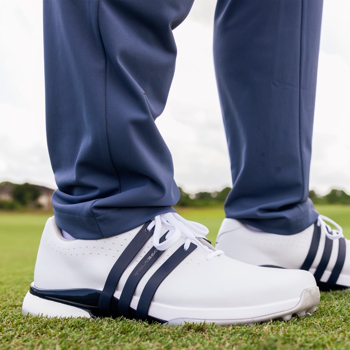 adidas Men's Tour360 24 Golf Shoes - Cloud White / Collegiate Navy / Silver Metallic