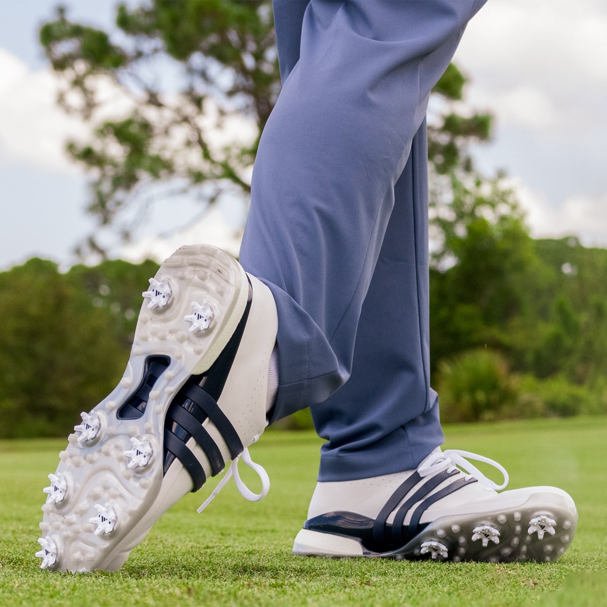 adidas Men's Tour360 24 Golf Shoes - Cloud White / Collegiate Navy / Silver Metallic