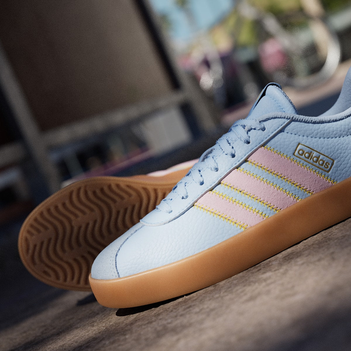 adidas Women's VL Court 3.0 Shoes - Clear Sky / Clear Pink / Gold Metallic