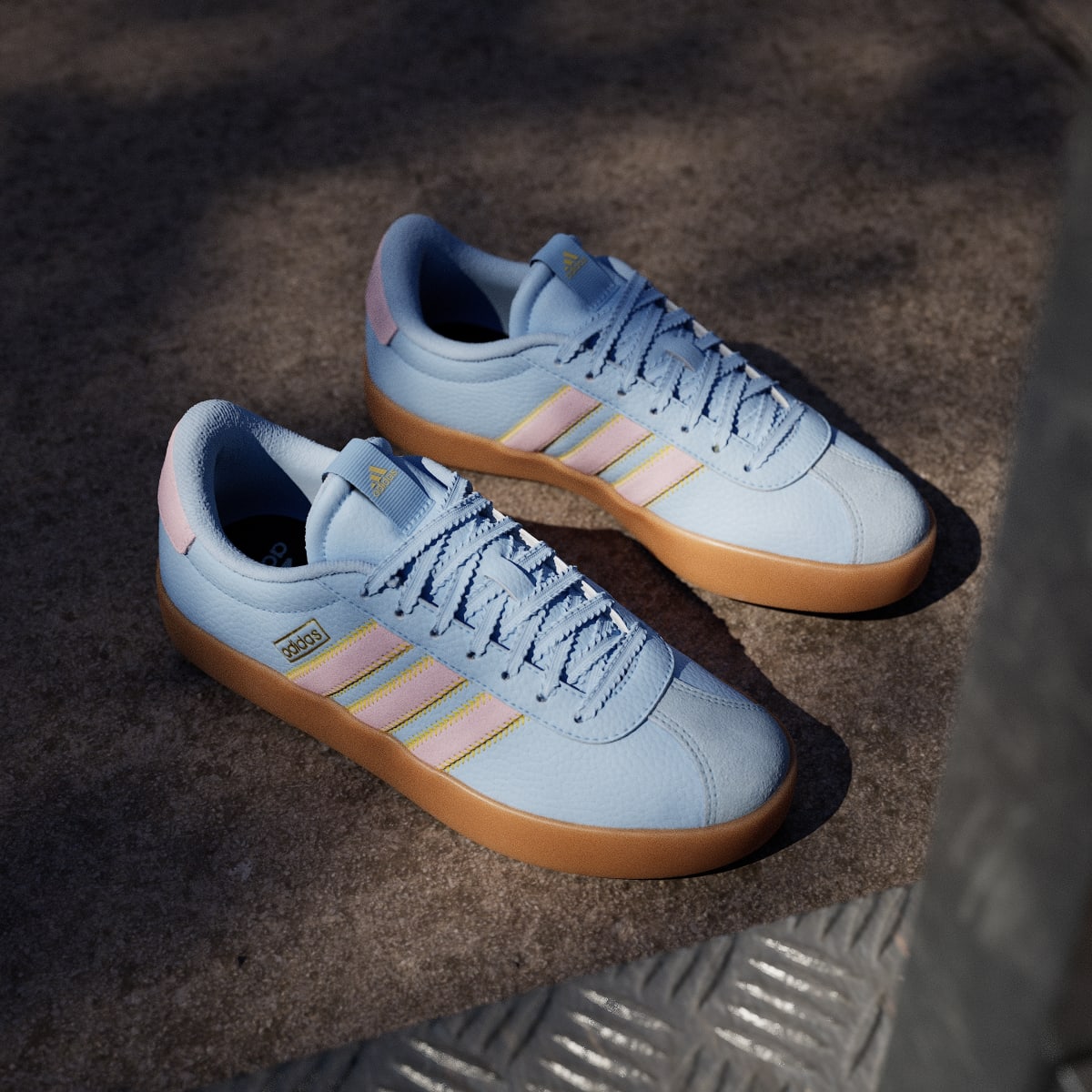 adidas Women's VL Court 3.0 Shoes - Clear Sky / Clear Pink / Gold Metallic