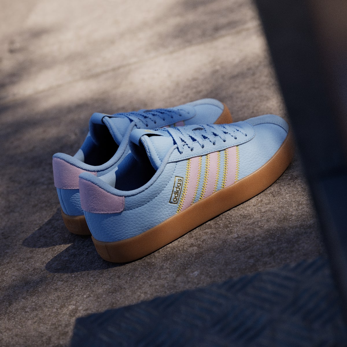 adidas Women's VL Court 3.0 Shoes - Clear Sky / Clear Pink / Gold Metallic